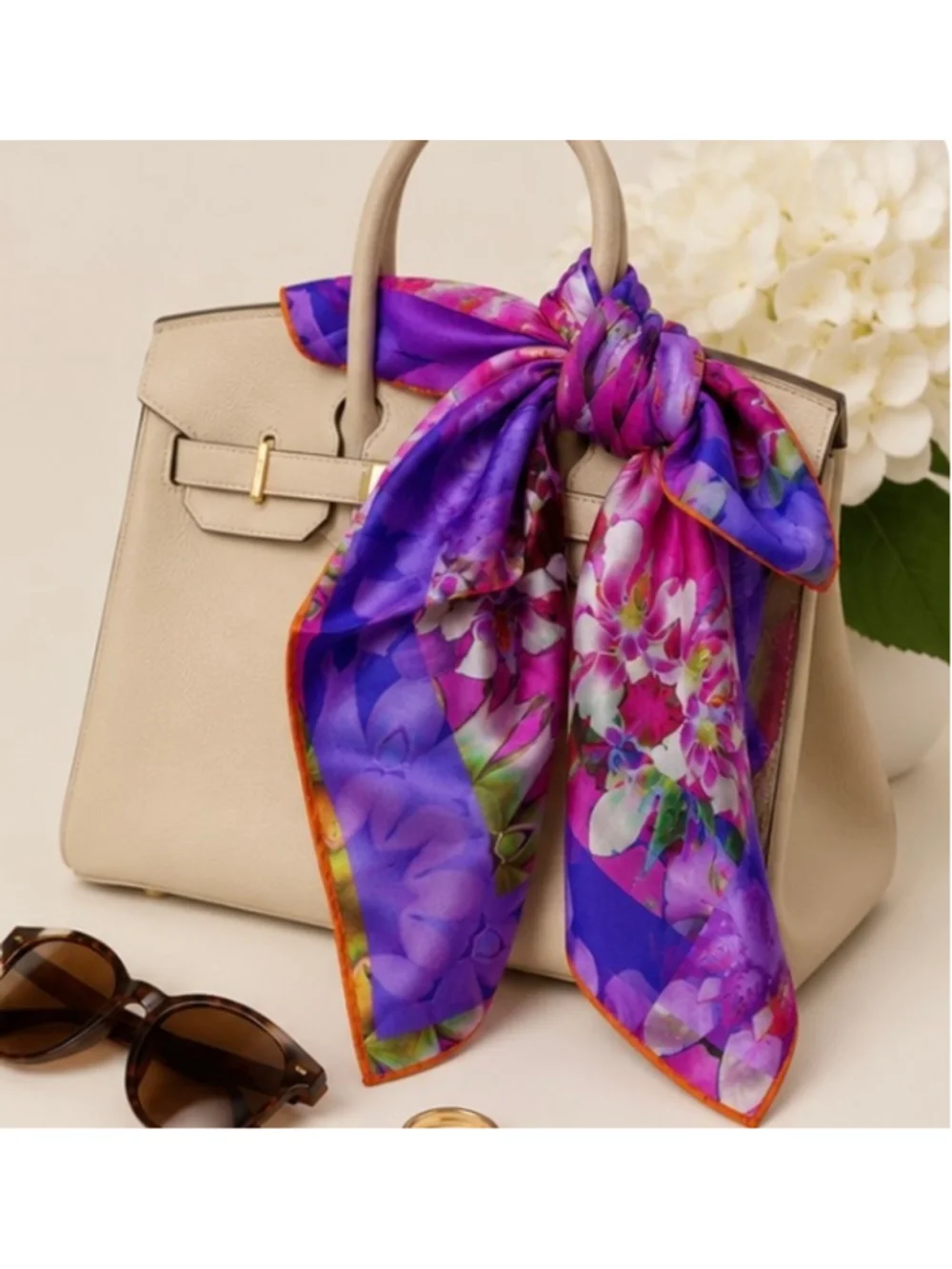 Etro Silk Scarf Purple Pink Floral Print 100% Silk New Luxury